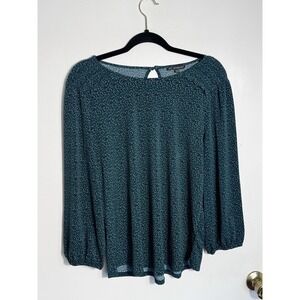 Adrianna Papell Women's Green Animal Print Blouse Top Size L Long Sleeve Career